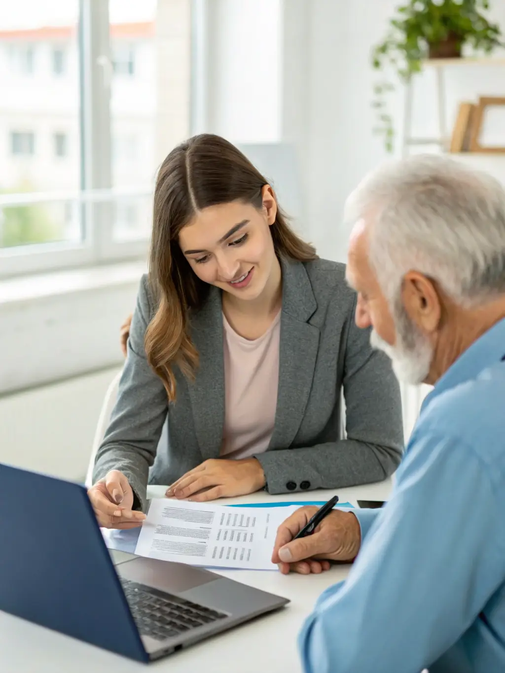 A professional mortgage broker assisting a client with their loan application, showcasing personalized service and expertise.